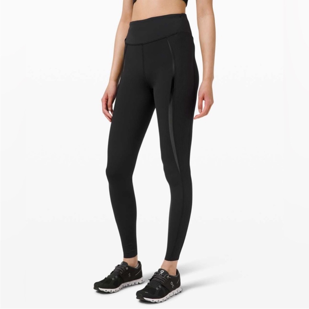 Lululemon Gloss Trim Run Super High-Rise Tights 28" Black Leggings Womens Size 8